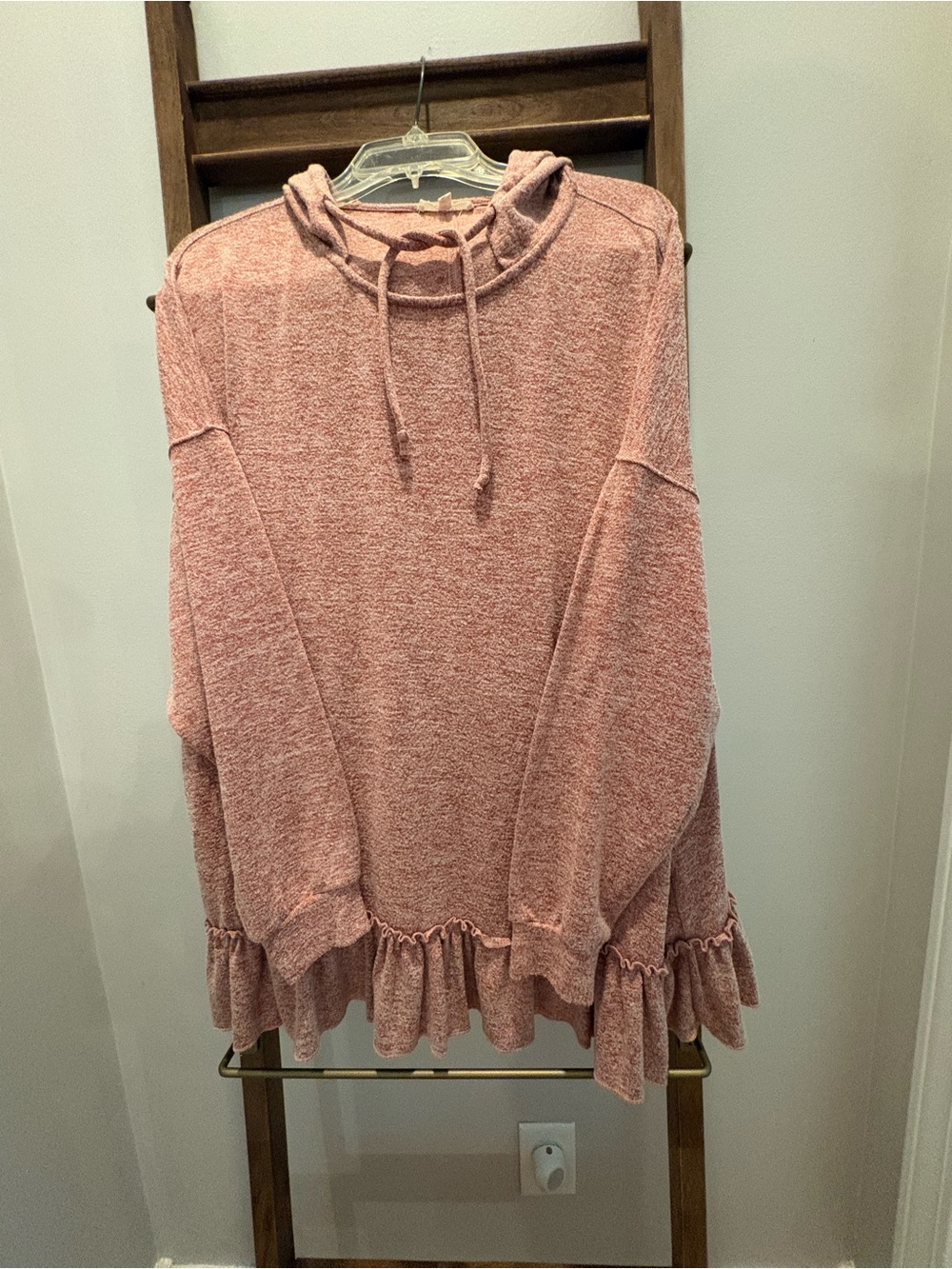 easel Mauve Pink Ruffle-Hem Hoodie